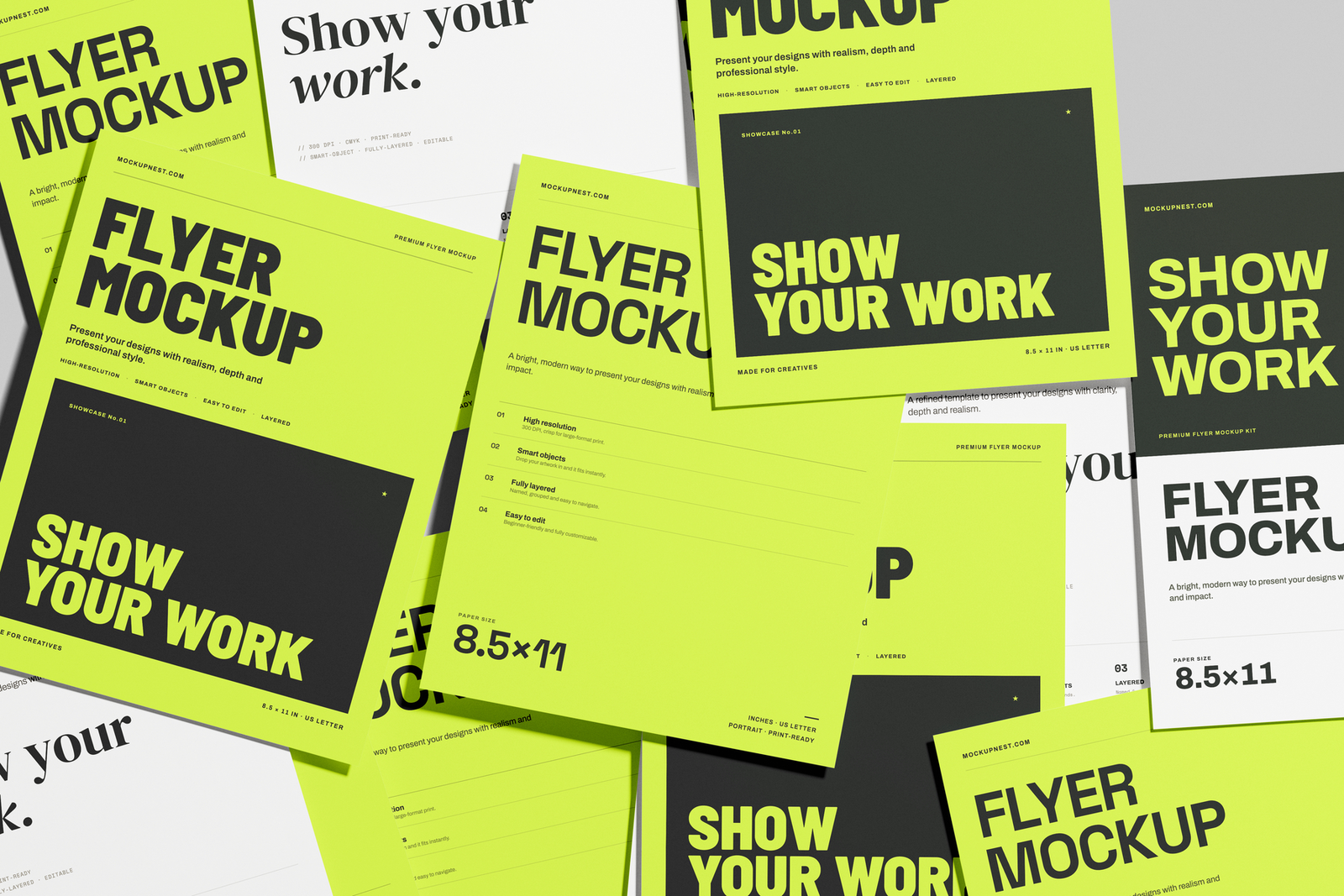 Free US Letter Flyer Poster Mockup Top Down Angle