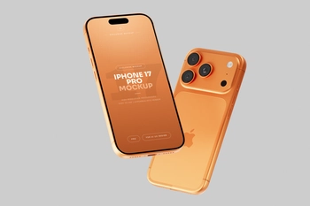 Free Orange iPhone 17 Pro Mockup Floating Perspective View