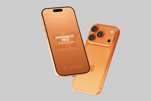 Free Orange iPhone 17 Pro Mockup Floating Perspective View