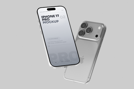 Free Silver iPhone 17 Pro Mockup Soft Shadows