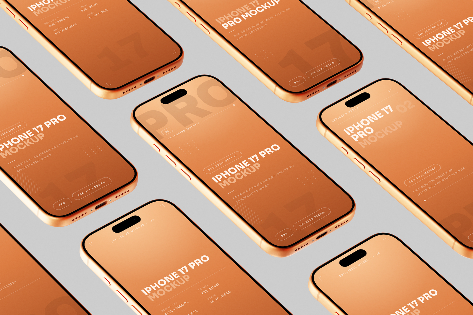 Free Orange iPhone 17 Pro Mockup Top View