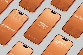 Free Orange iPhone 17 Pro Mockup Top View Set