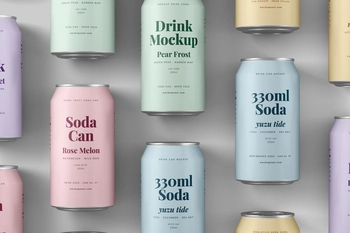 Free 330ml Soda Beer Drink Can Mockup Front View