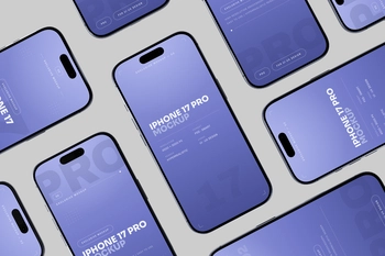 Free Blue iPhone 17 Pro Mockup Minimal Studio Background