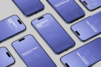 Free Blue iPhone 17 Pro Mockup Scattered