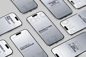 Free Silver iPhone 17 Pro Mockup Angled View Set