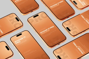 Orange iPhone 17 Pro Mockup On Surface Angled View