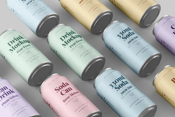 330ml Soda Beer Drink Can Mockup With Soft Shadows