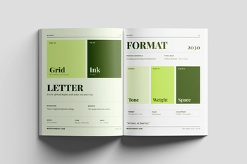 Free US Letter Branding Magazine Mockup Top View Open