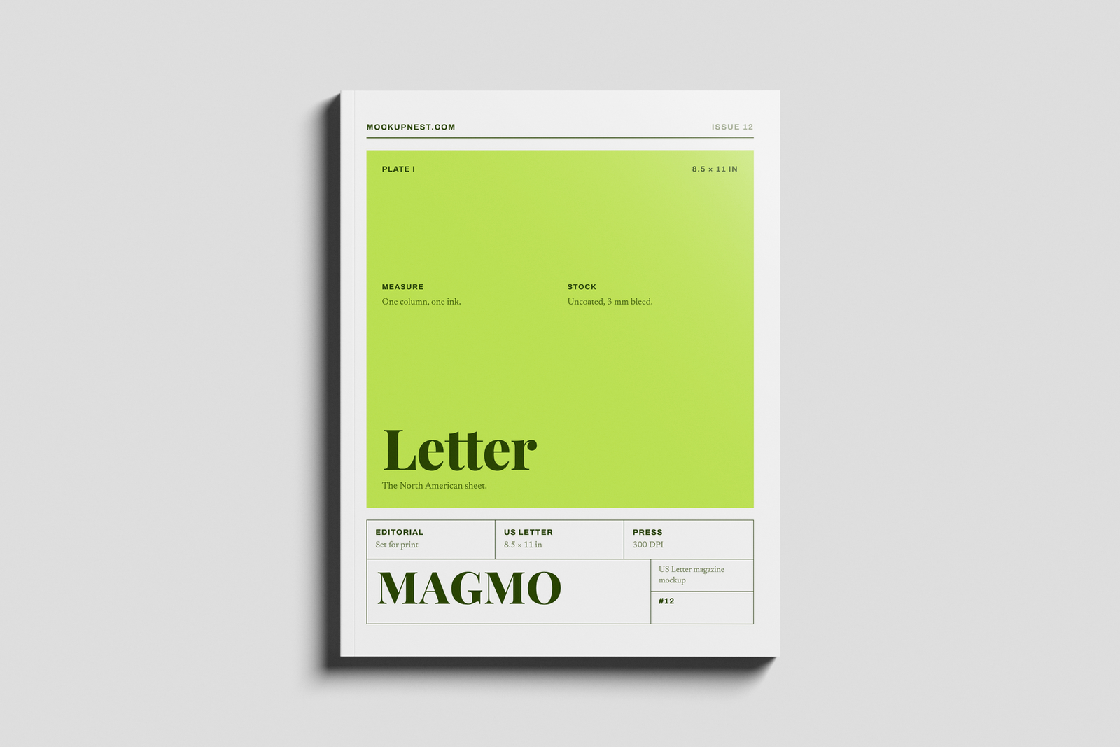Free US Letter Publishing Magazine Mockup On Surface