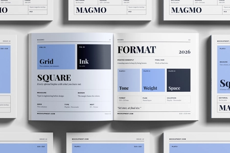 Free Square Editorial Magazine Mockup PSD