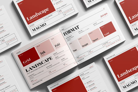 US Letter Horizontal Editorial Magazine Mockup High Angle View Set