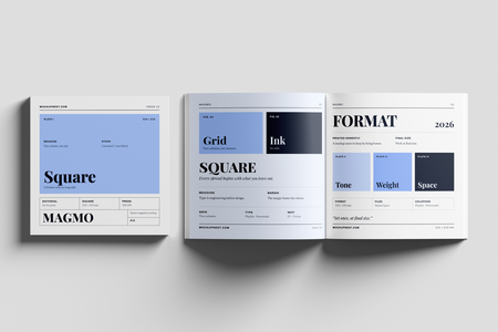Free Square Magazine Mockup PSD On Wall