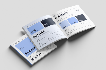 Free Square Professional Magazine Mockup PSD Open Spread