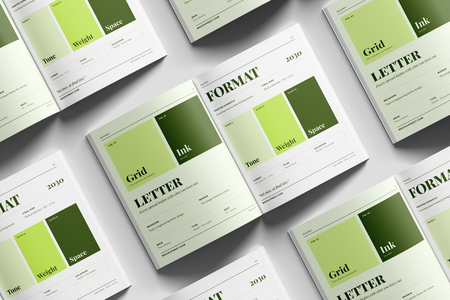 US Letter Print Magazine Mockup Angled Perspective