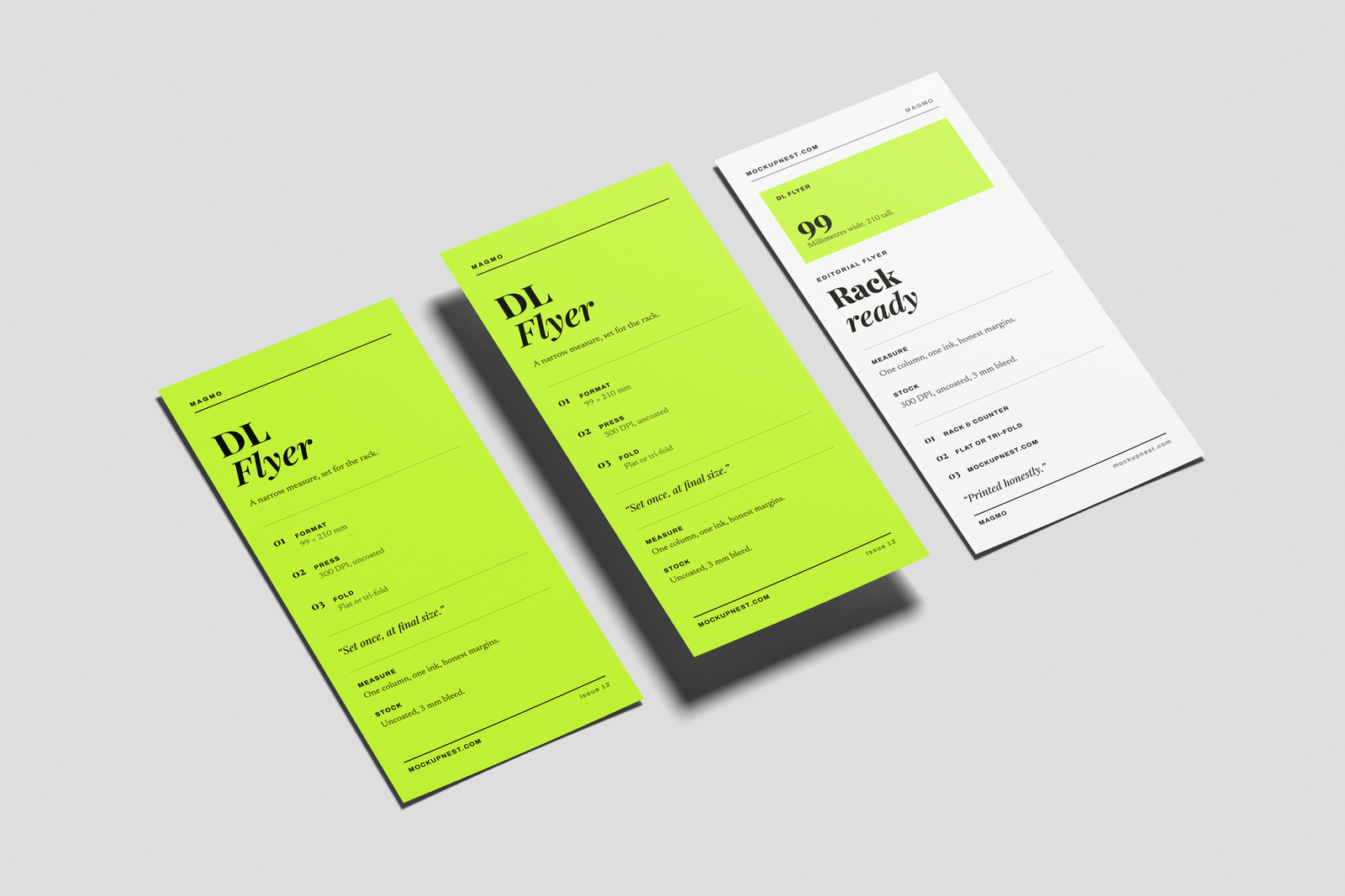 Free DL Handbill Mockup On Surface Angled View