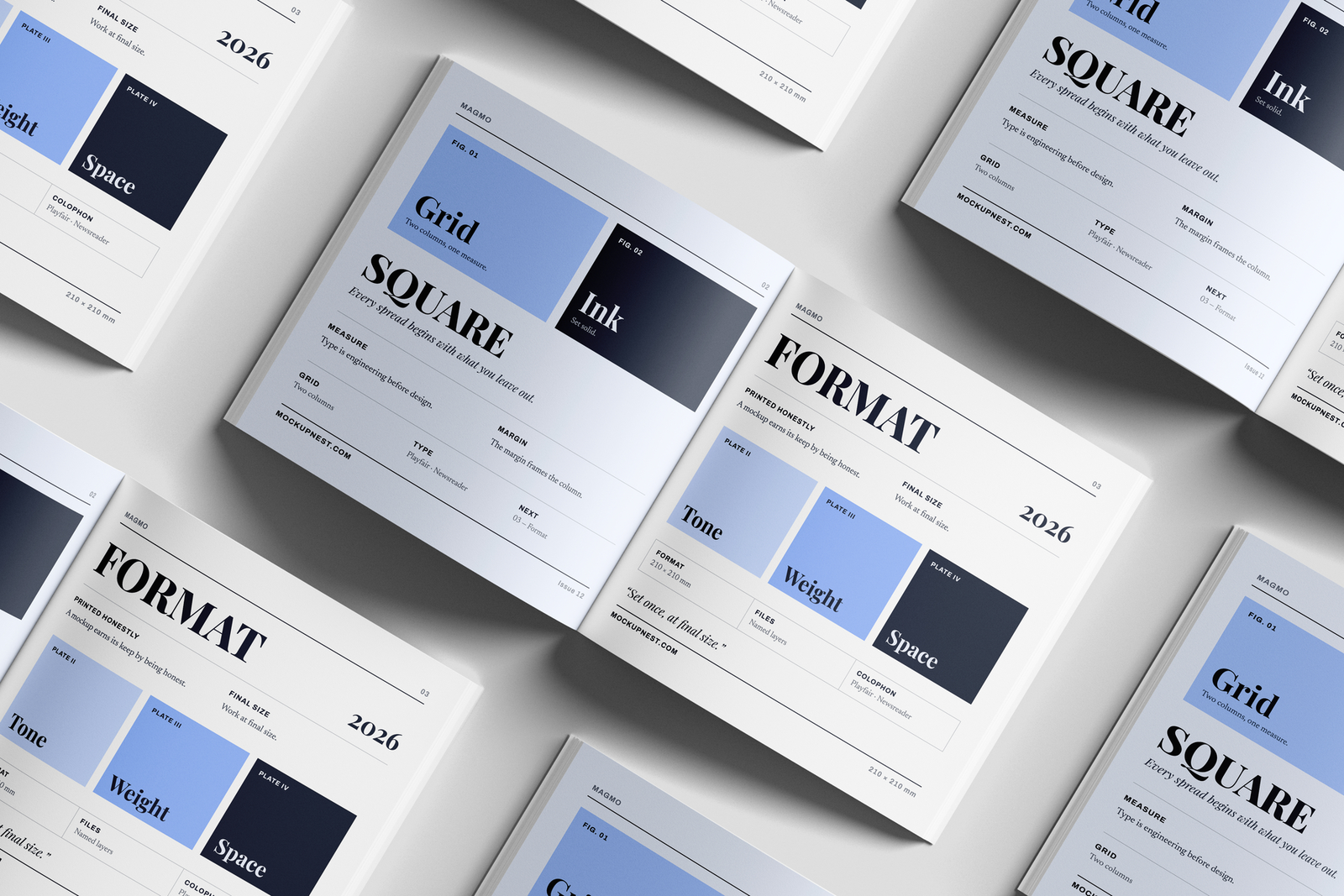Free Square Modern Magazine Mockup PSD Angled View Set
