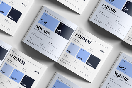 Free Square Modern Magazine Mockup PSD Angled View Set