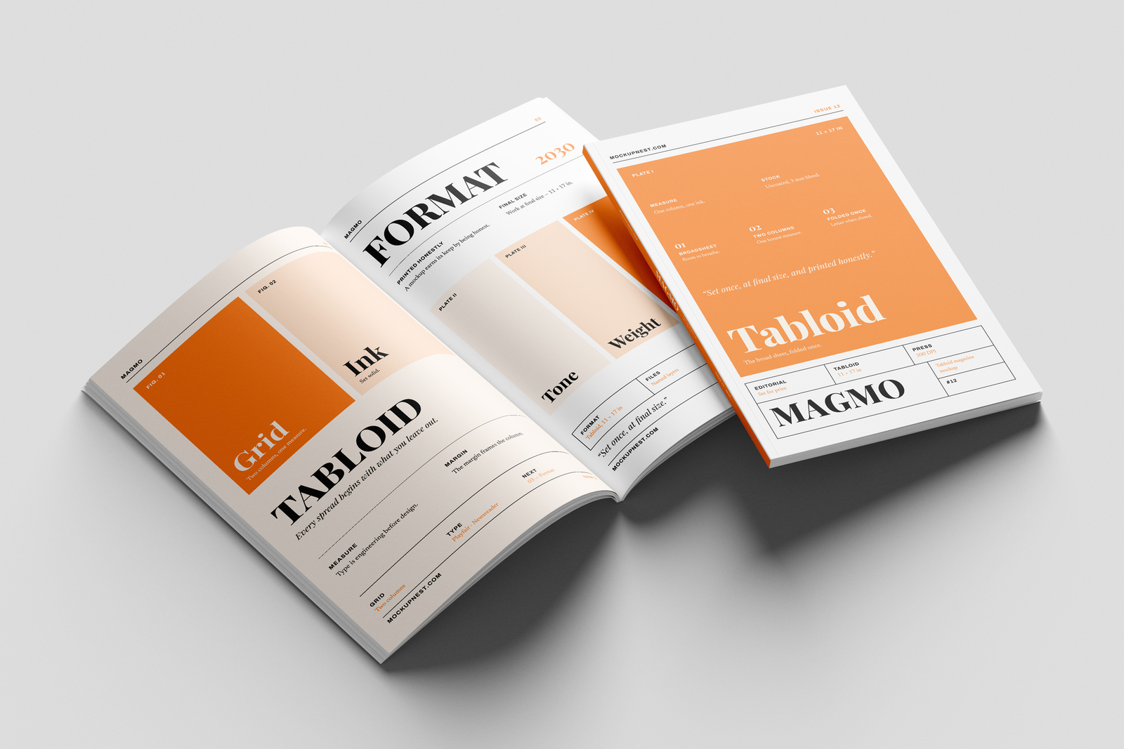 Free 11×17 Professional Magazine Mockup High Angle View