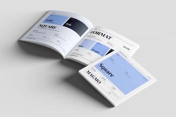Free Square Print Magazine Mockup PSD On Surface