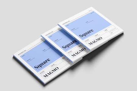 Free Square Editorial Magazine Mockup PSD Angled Perspective Set