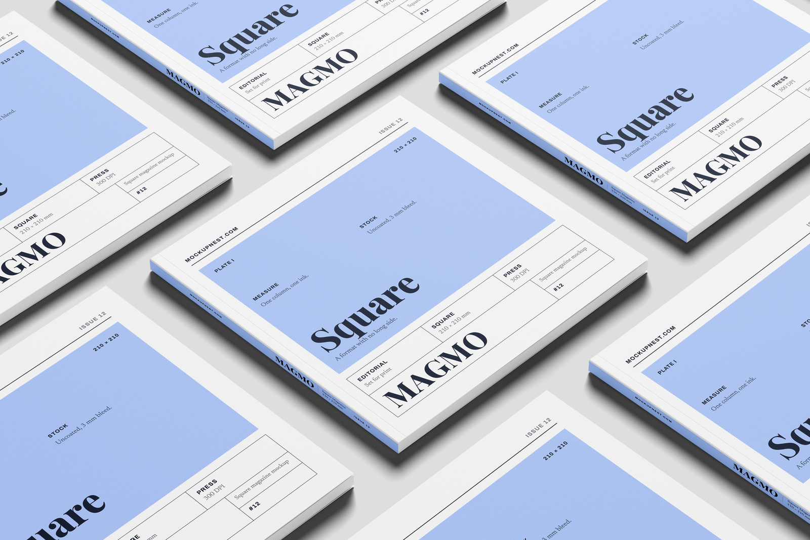 Free Square Editorial Magazine Mockup PSD On Surface Angled Perspective