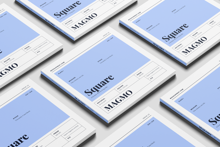 Free Square Editorial Magazine Mockup PSD On Surface Angled Perspective