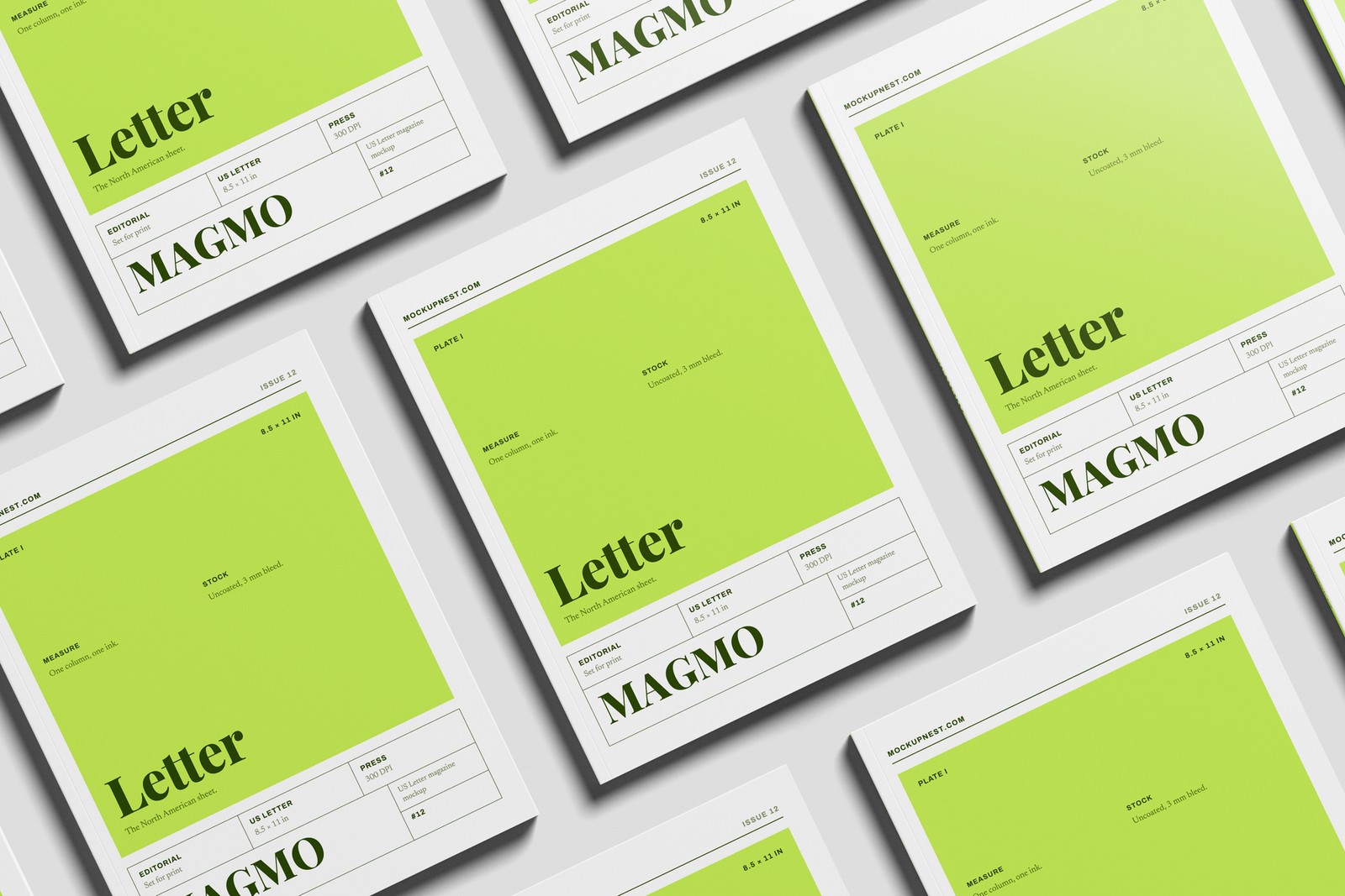 Free US Letter Editorial Magazine Mockup Top View