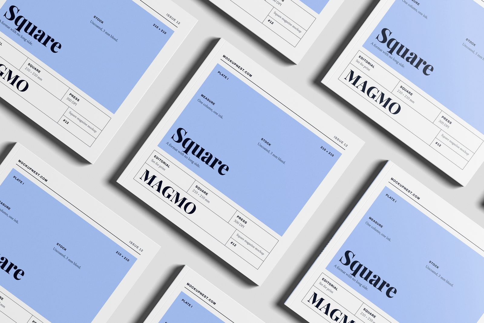 Free Square Publishing Magazine Mockup PSD Top View Set