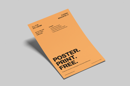 Free 11×17 Poster Mockup On Surface Angled View