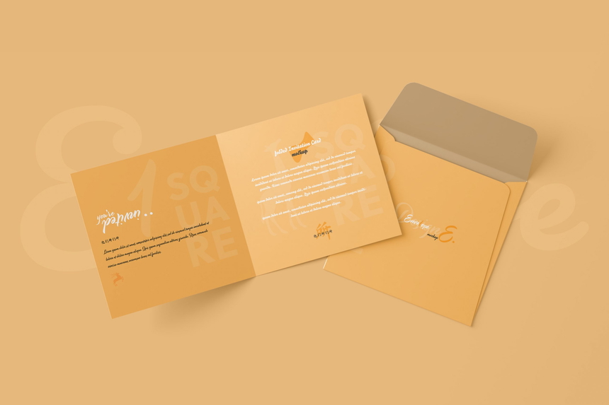 Square Folded Invitation Card Mockup
