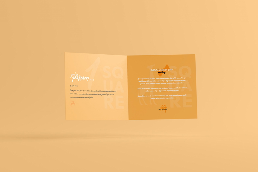 Square Folded Invitation Card Mockup