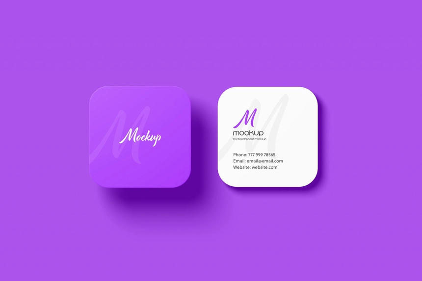 Free Square Round Corner Business Card Mockup
