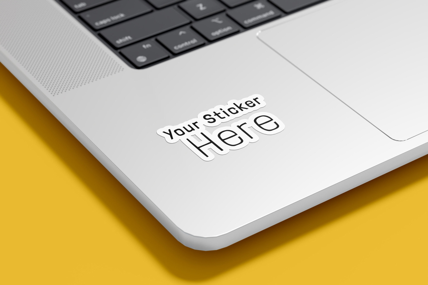 Free Laptop Sticker Mockup | Mockupnest