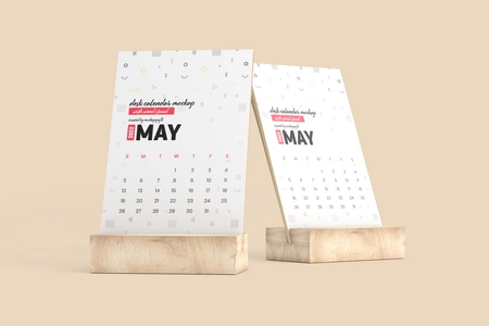 Free Desk Calendar Mockup With Wood Stand