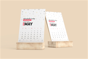 Free Desk Calendar Mockup With Wood Stand