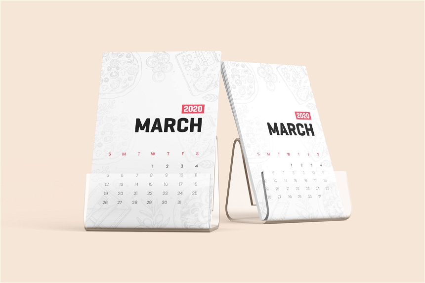 Free Desk Calendar With Plastic Stand Mockup