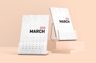Free Desk Calendar With Plastic Stand Mockup