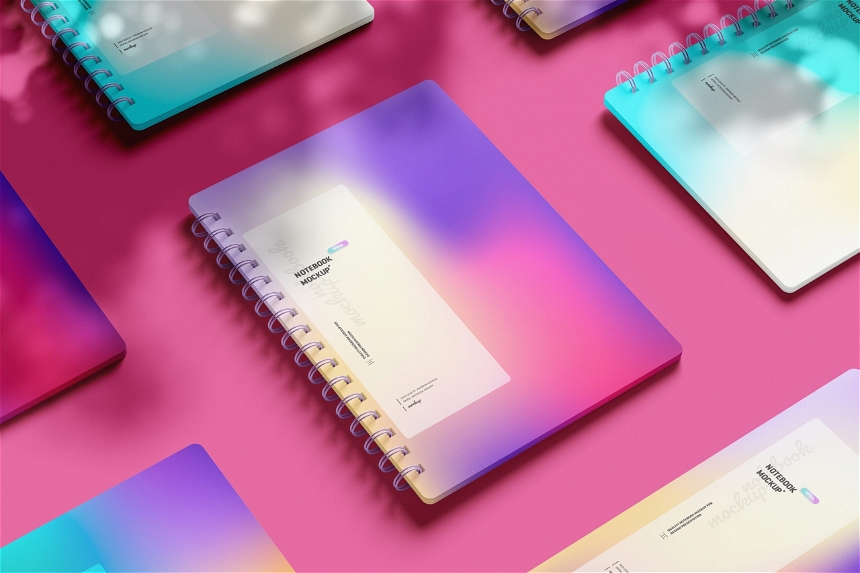 Free Spiral Notebook Mockup With Shadow Overlay