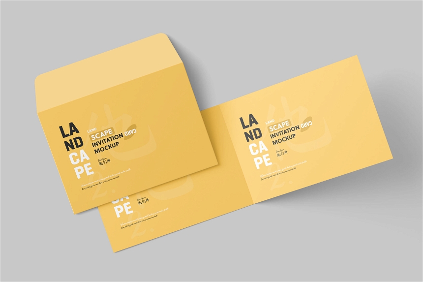 Free Landscape Invitation Card Mockup With Envelope
