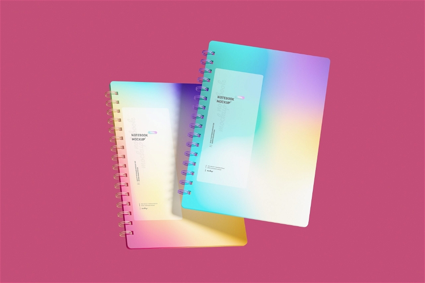 Free Spiral Notebook Mockup With Shadow Overlay