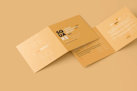 Free Square Folded Invitation Card Mockup