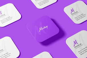 Free Square Round Corner Business Card Mockup