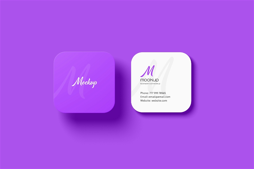 Free Square Rounded Corner Business Card Mockup
