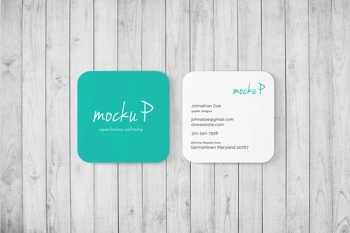 Square Business Card Mockup – Rounded Corner