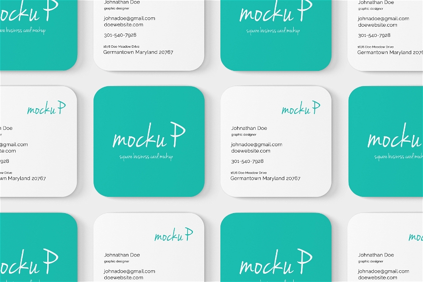 Free Rounded Corner Square Business Card Mockup