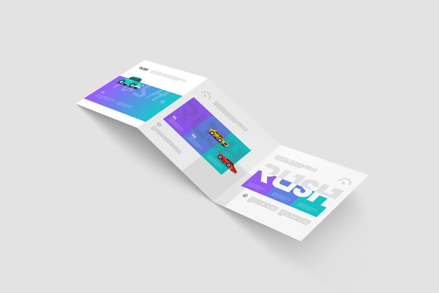 Free Square Z-Fold Brochure Mockup