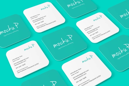 Free Rounded Corner Square Business Card Mockup