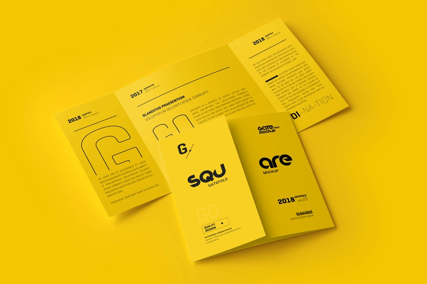 Square Gatefold Brochure Mockup Set