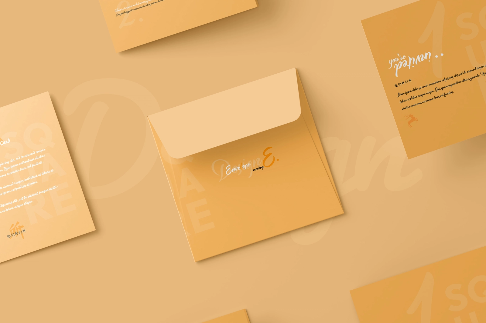 Square Folded Invitation Card Mockup Set